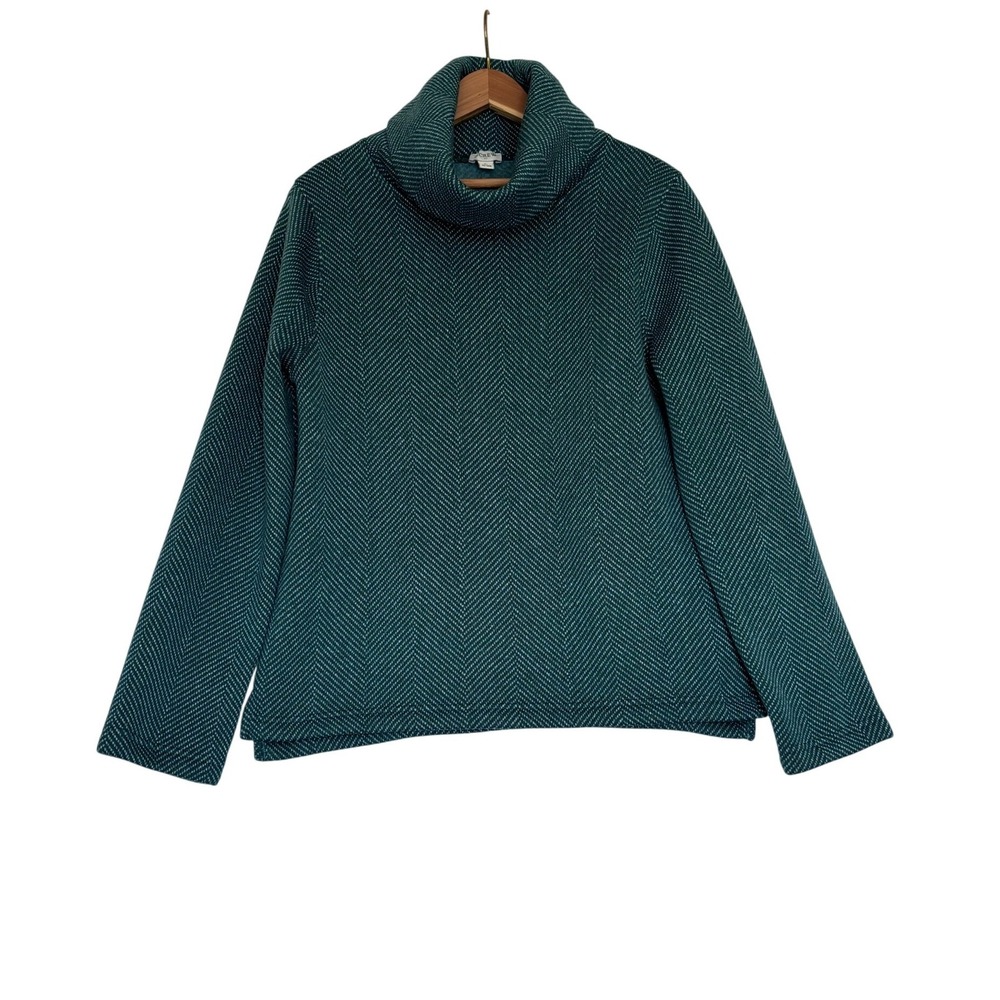 J.Crew Womens Green Herringbone Cowl Neck Pullover Top Size L Long Sleeve Cozy